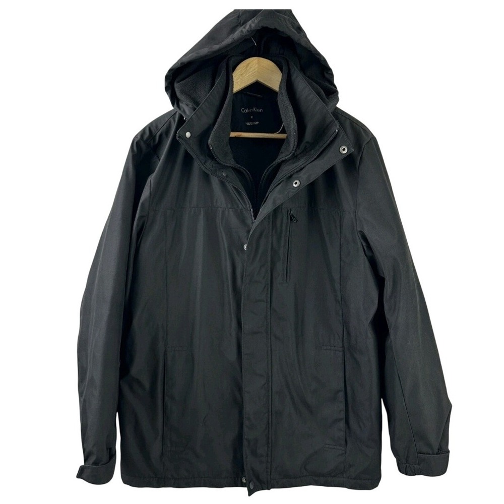 Calvin Klein Men's Black Hooded Water Resistant Wind Protection Jacket Sz MEDIUM